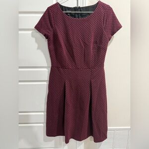 Talbots Fit & Flare Dress Knee Length Burgundy Black Jacquard A-line
